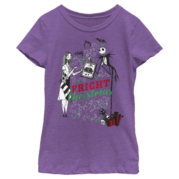 Girl's The Nightmare Before Christmas Fright Christmas Jack and Sally  Graphic Tee Purple Berry X Large