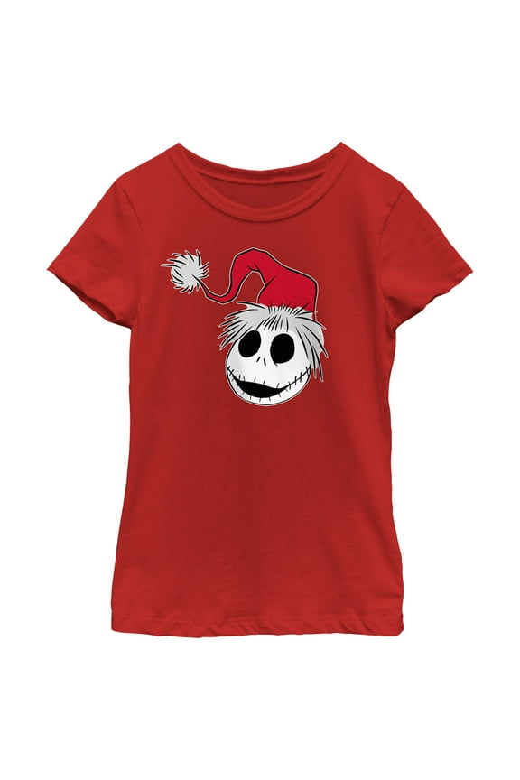 Girl's The Nightmare Before Christmas Jack Santa Hat Graphic Tee Red X Small
