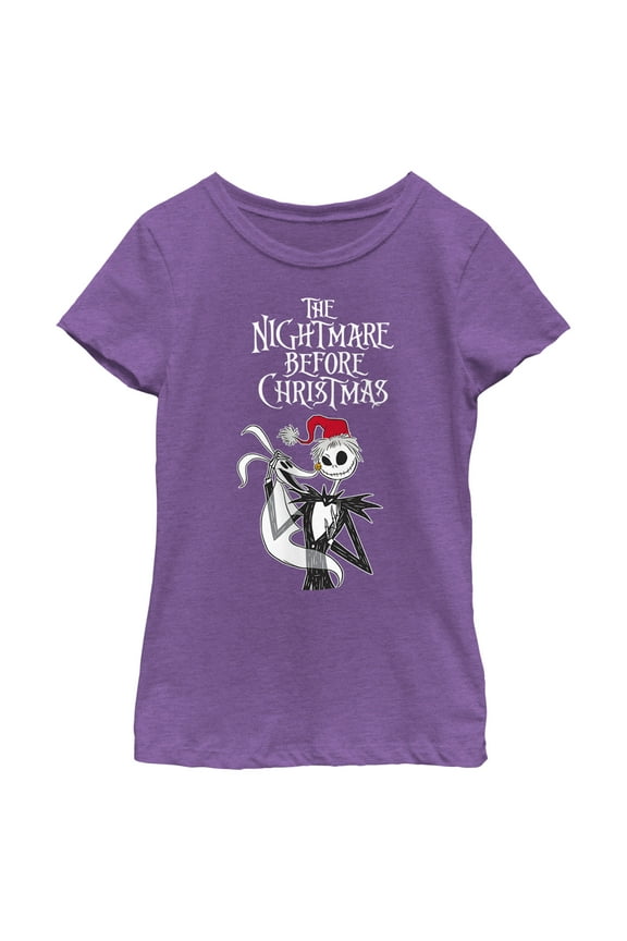 Girl's The Nightmare Before Christmas Jack Skellington Santa Hat Logo Graphic Tee Purple Berry Medium