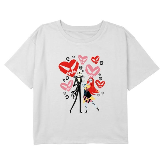 Girl's The Nightmare Before Christmas Jack and Sally Hearts Graphic Cropped T-Shirt