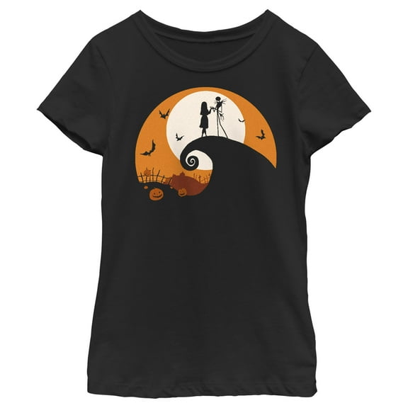 Girl's The Nightmare Before Christmas Jack and Sally on Spiral Hill Graphic Tee Black Medium