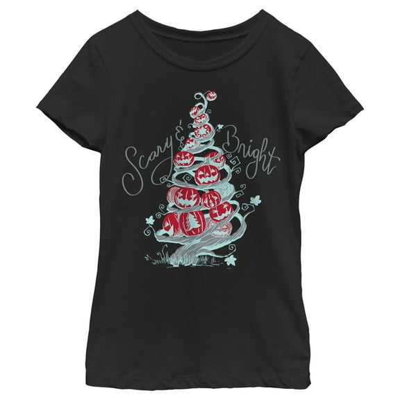 Girl's The Nightmare Before Christmas Scary & Bright Tree  Graphic Tee Black Small