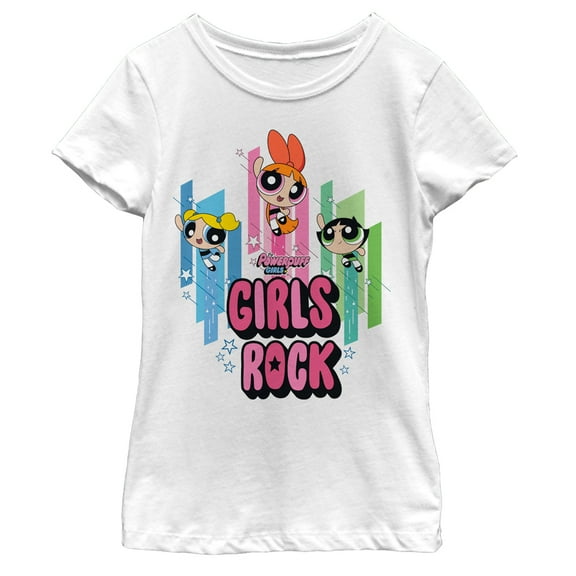 Girl's The Powerpuff Girls Hero Girls Rock  Graphic Tee White Large