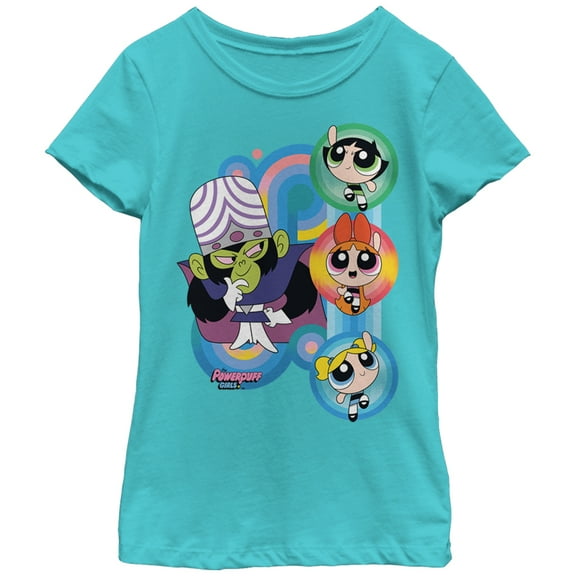 Girl's The Powerpuff Girls Mojo Jojo Scheme  Graphic Tee Tahiti Blue Medium