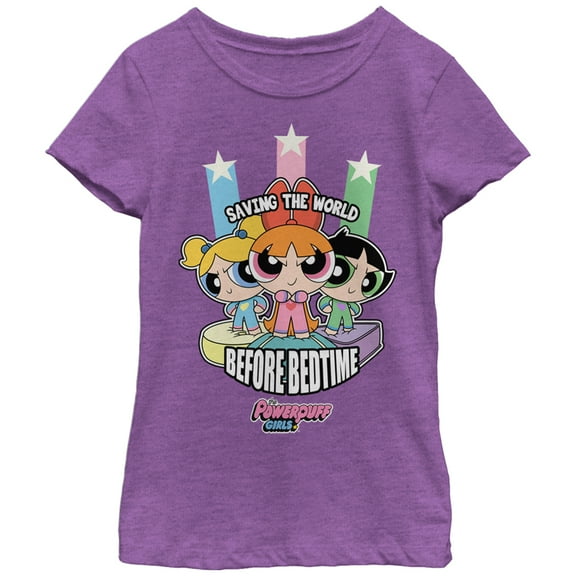 Girl's The Powerpuff Girls Saving the World Before Bedtime Graphic Tee Purple Berry Medium