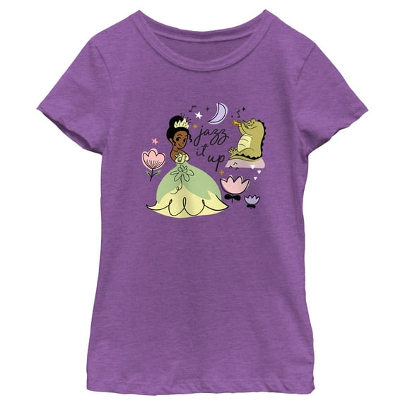 Girl's The Princess and the Frog Tiana Jazz It Up Graphic Tee Purple Berry Large