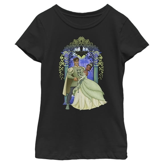Girl's The Princess and the Frog Wedding Pose  Graphic Tee Black Large