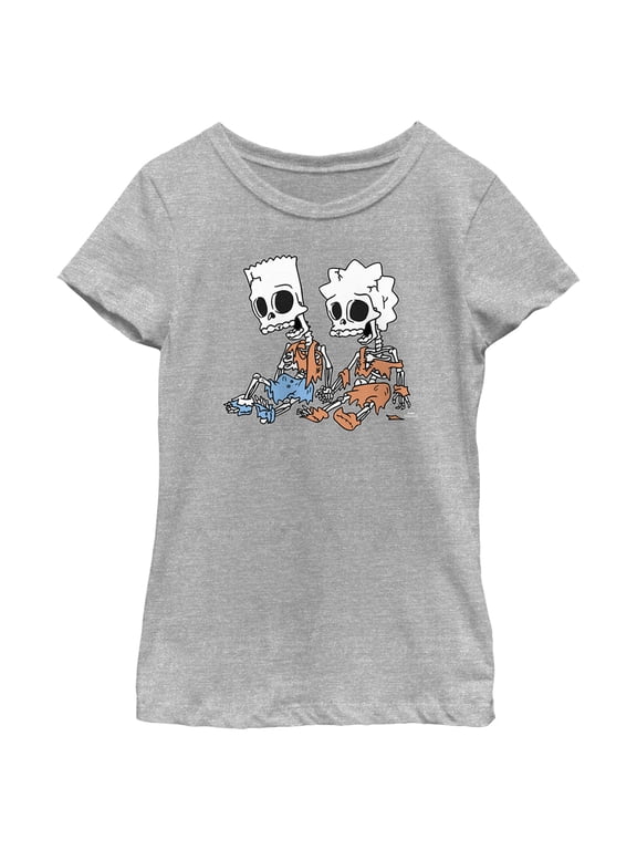 Girl's The Simpsons Skeleton Bart and Lisa Graphic Tee Athletic Heather Medium