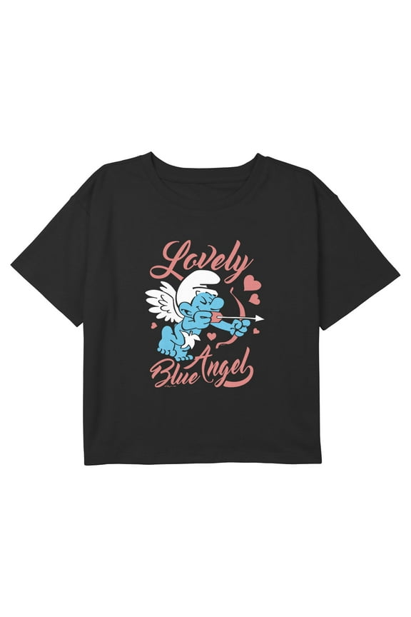 Girl's The Smurfs Cupid Blue Angel Graphic Cropped T-Shirt