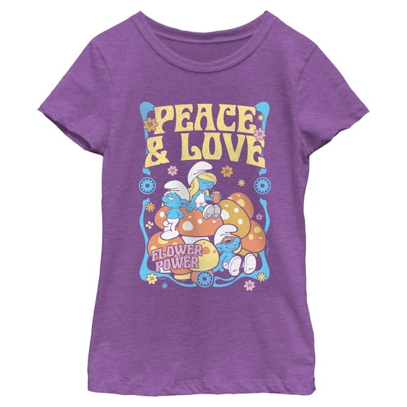 Girl's The Smurfs Peace Flower and Power  Graphic T-Shirt