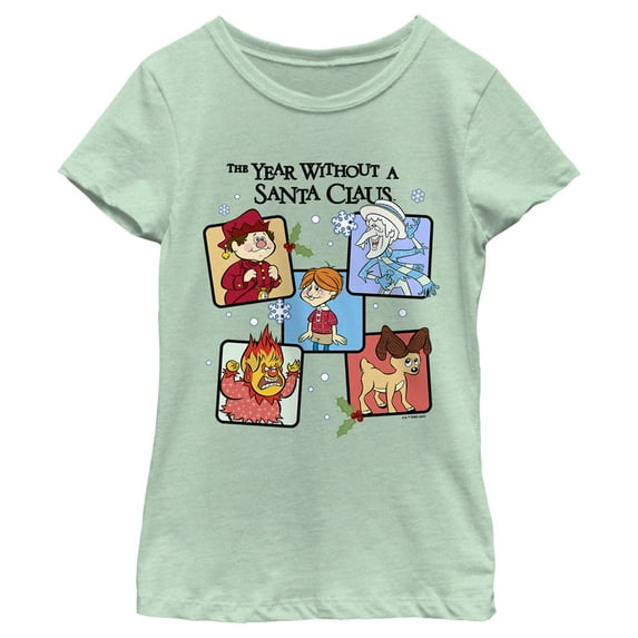 Girl's The Year Without a Santa Claus Character Panel Graphic Tee Mint X Small