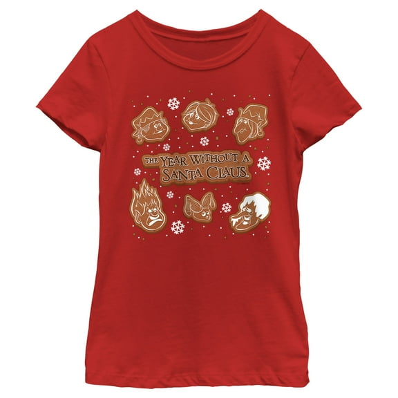 Girl's The Year Without a Santa Claus Gingerbread Squad Graphic Tee Red Large