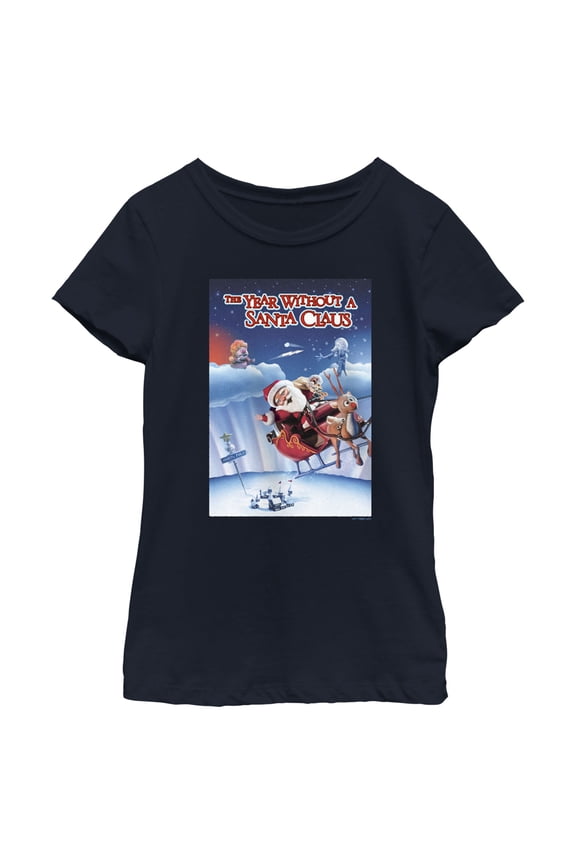 Girl's The Year Without a Santa Claus Poster Graphic Tee Navy Blue Small