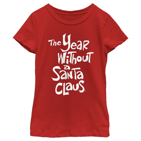 Girl's The Year Without a Santa Claus White Logo Stack  Graphic Tee Red Small