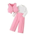 thumbnail image 1 of Girl's Three Piece Outfits Button Down Vest Blazer Pants Set Clothing Sets Elastic Casual Pants Set,Color:Pink,2-3 Years, 1 of 8