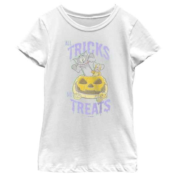 Girl's Tom and Jerry All Tricks No Treats Graphic Tee White Medium