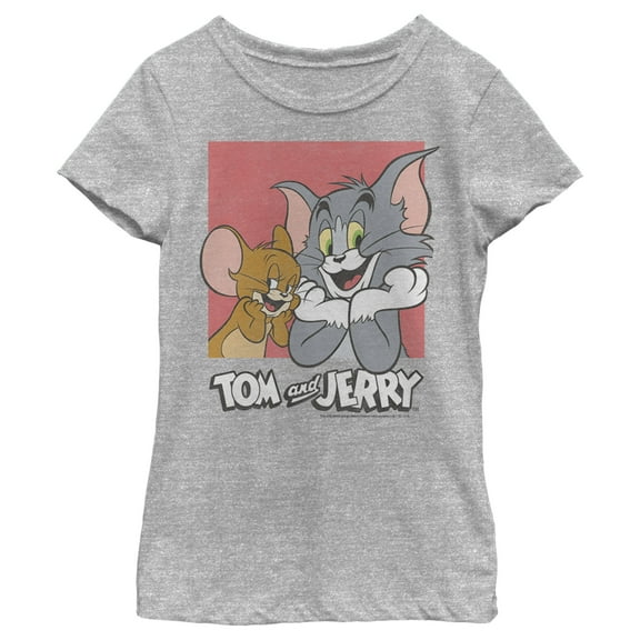 Girl's Tom and Jerry Innocent Rivalry  Graphic Tee Athletic Heather Small