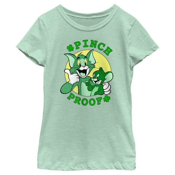 Girl's Tom and Jerry Pinch Proof  Graphic Tee Mint Large