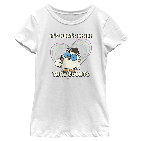 Girl's Tootsie Pop Mr. Owl It's What's Inside That Counts  Graphic Tee White Large