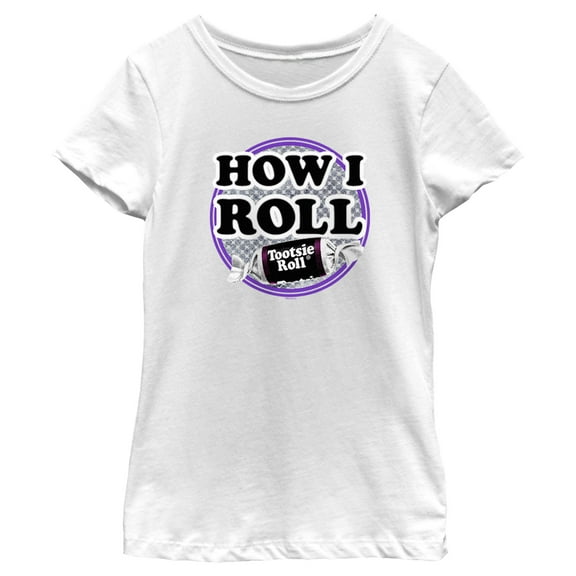 Girl's Tootsie Roll How I Roll Slogan Graphic Tee White Small