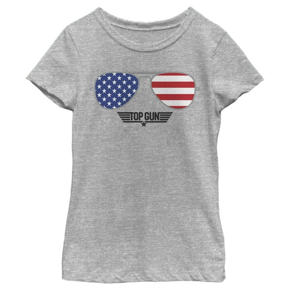 Girl's Top Gun American Flag Aviator Sunglasses Logo Graphic T-Shirt
