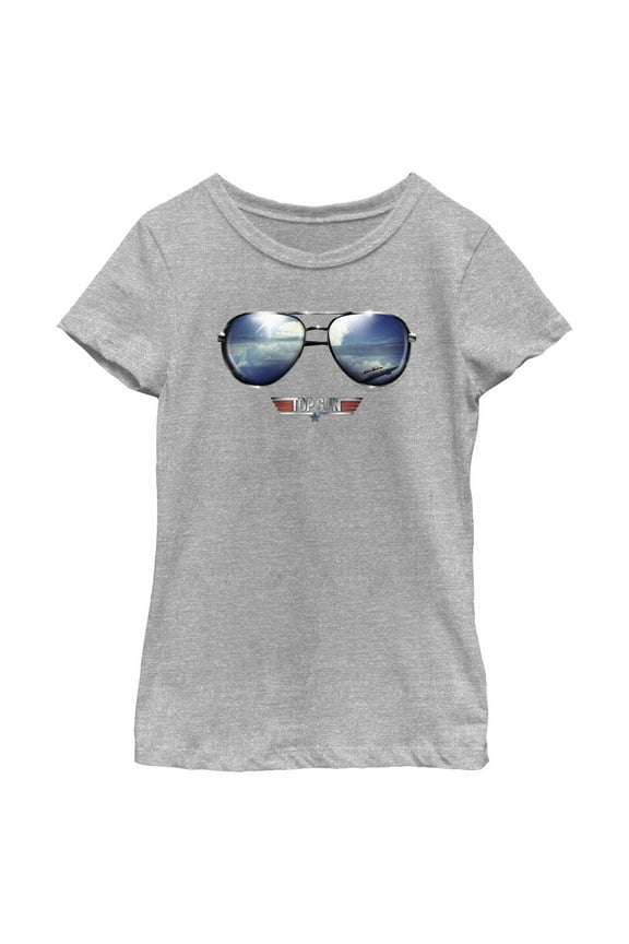 Girl's Top Gun Aviator Sunglasses Reflection Logo  Graphic T-Shirt