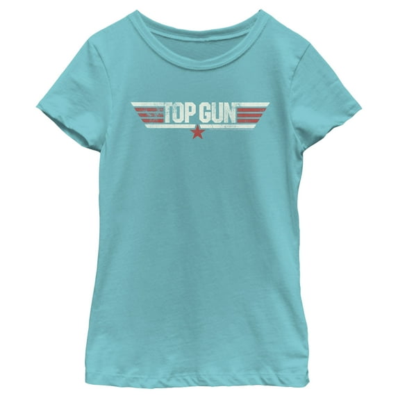 Girl's Top Gun Logo Distressed Graphic T-Shirt