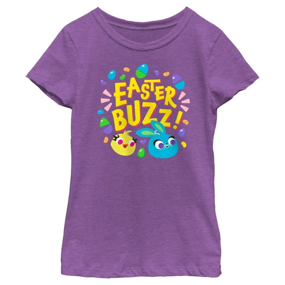 Girl's Toy Story 4 Ducky and Bunny Easter Buzz Graphic Tee Purple Berry X Large