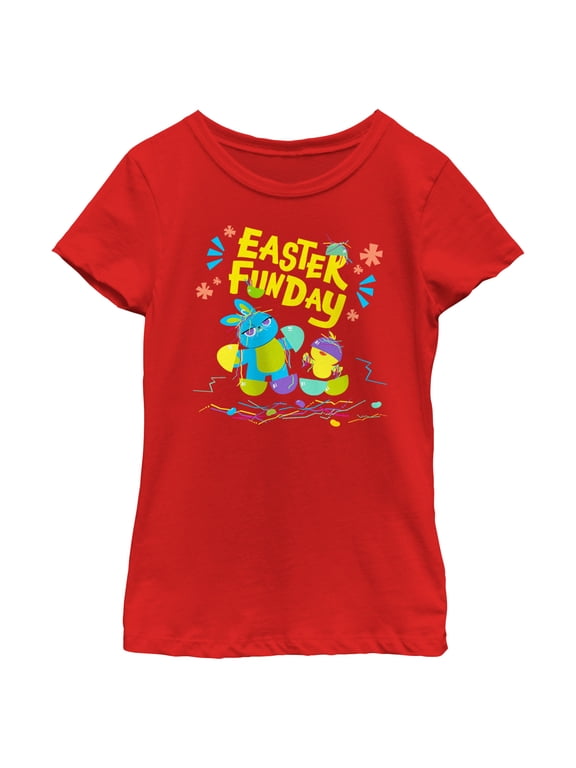 Girl's Toy Story 4 Ducky and Bunny Easter Funday Graphic Tee Red Small
