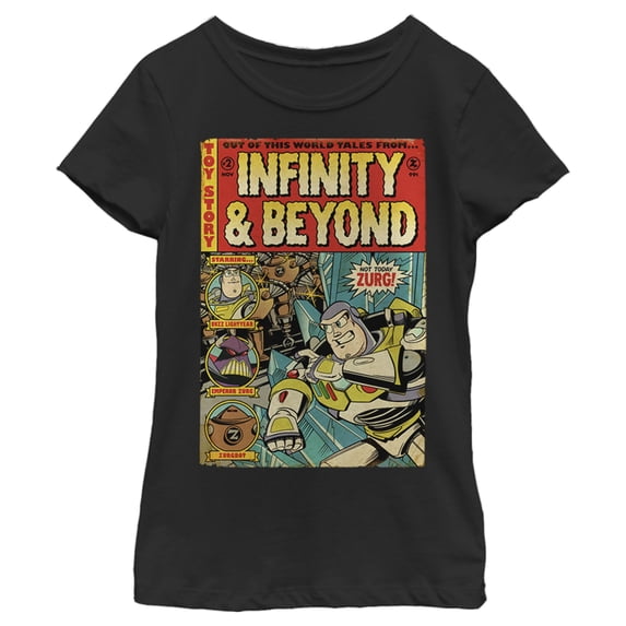 Girl's Toy Story Buzz Lightyear Comic Cover Graphic Tee Black X Large