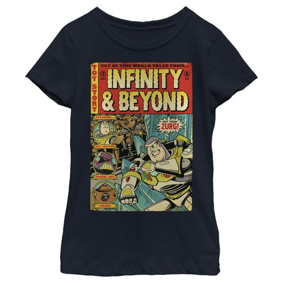 Girl's Toy Story Buzz Lightyear Comic Cover Graphic Tee Navy Blue Large