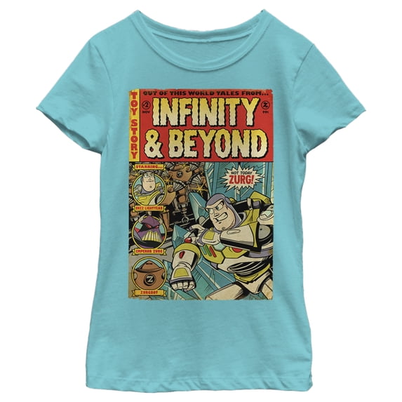 Girl's Toy Story Buzz Lightyear Comic Cover Graphic Tee Tahiti Blue Medium