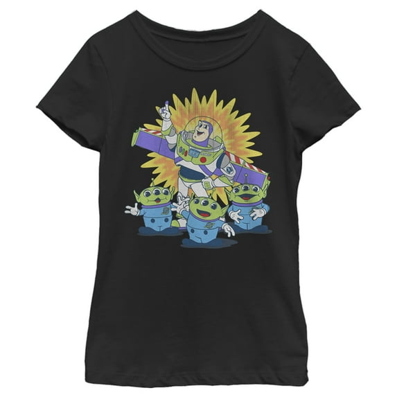 Girl's Toy Story Buzz Lightyear and Aliens Graphic Tee Black Small