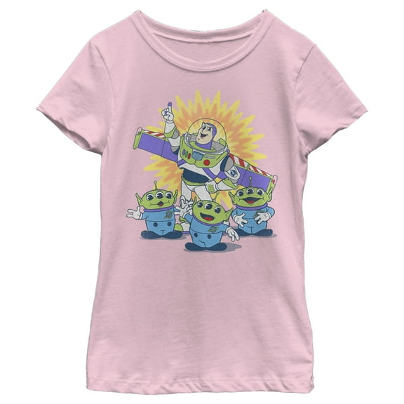 Girl's Toy Story Buzz Lightyear and Aliens  Graphic Tee Light Pink X Large