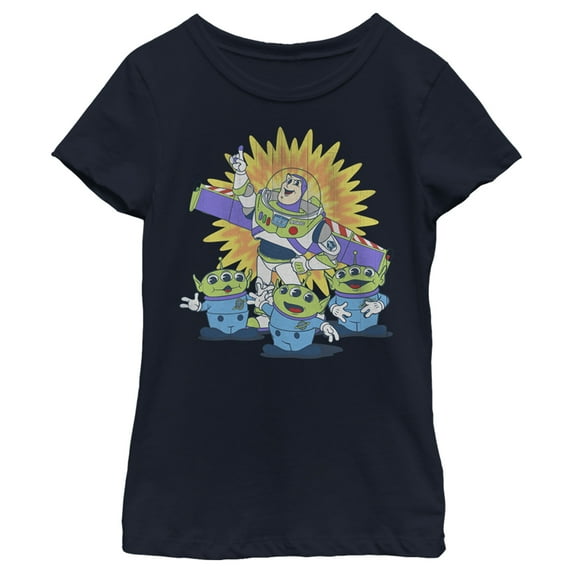 Girl's Toy Story Buzz Lightyear and Aliens Graphic Tee Navy Blue X Large