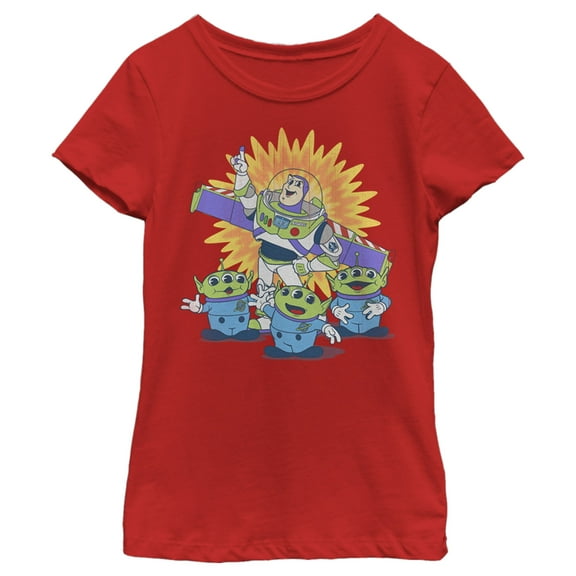 Girl's Toy Story Buzz Lightyear and Aliens Graphic Tee Red Large