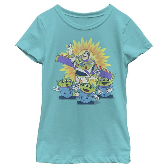 Girl's Toy Story Buzz Lightyear and Aliens Graphic Tee Tahiti Blue Small
