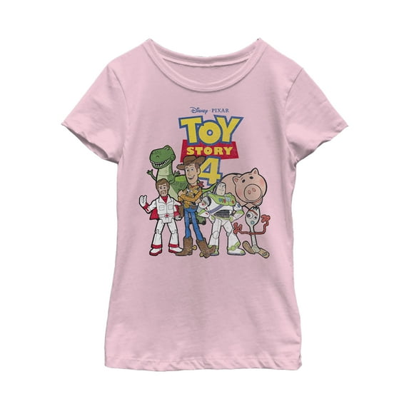 Girl's Toy Story Character Logo Party Graphic Tee Light Pink Medium