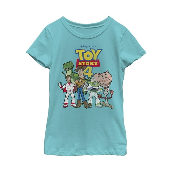 Girl's Toy Story Character Logo Party  Graphic Tee Tahiti Blue Medium