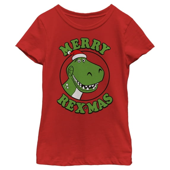 Girl's Toy Story Christmas Santa Rex Graphic Tee Red Small