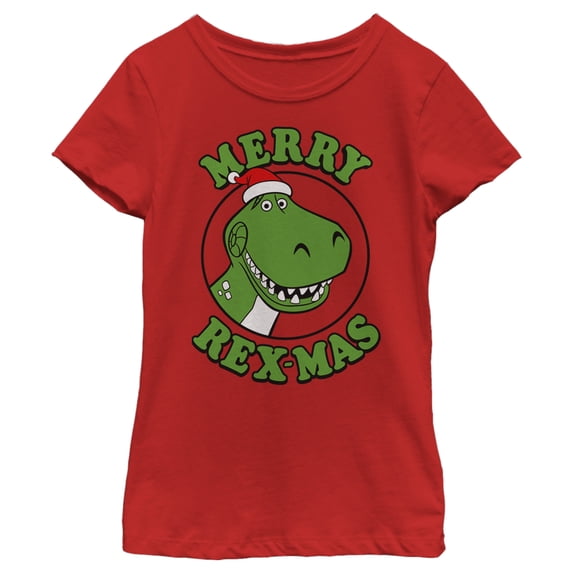 Girl's Toy Story Christmas Santa Rex Graphic Tee Red X Small