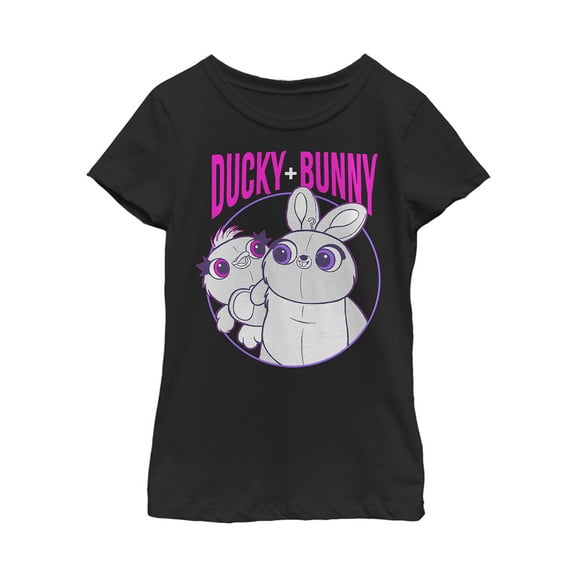 Girl's Toy Story Ducky & Bunny Circle Portrait  Graphic Tee Black Small