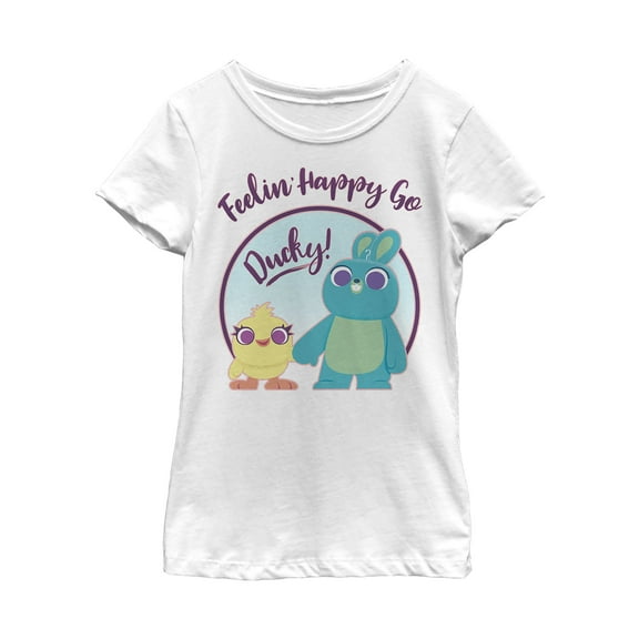 Girl's Toy Story Ducky & Bunny Feelin' Happy Graphic Tee White Medium