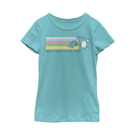 Girl's Toy Story Ducky & Bunny Fun Rainbow Race  Graphic Tee Tahiti Blue X Large