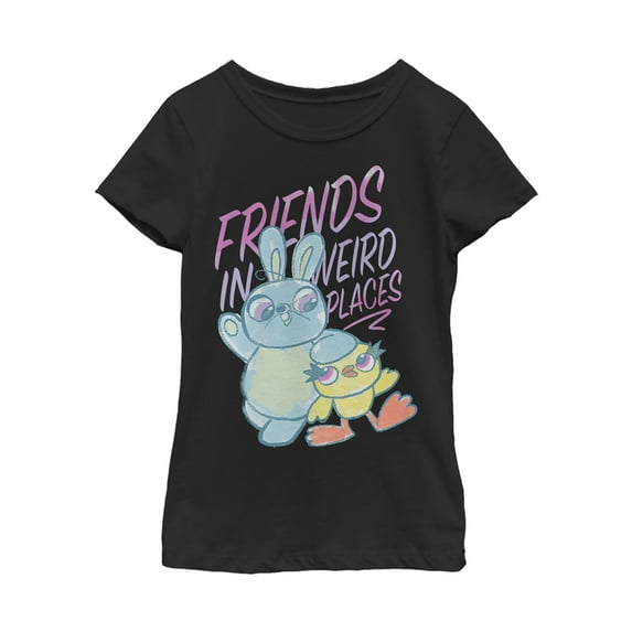 Girl's Toy Story Ducky & Bunny Weird Places Graphic Tee Black Medium