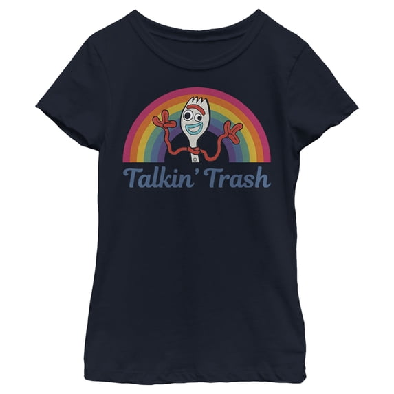 Girl's Toy Story Forky Talkin' Trash Rainbow Graphic Tee Navy Blue X Large
