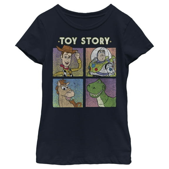 Girl's Toy Story Four Buds Panels  Graphic Tee Navy Blue X Large
