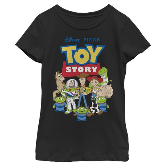 Girl's Toy Story Gang is All Here  Graphic Tee Black Large