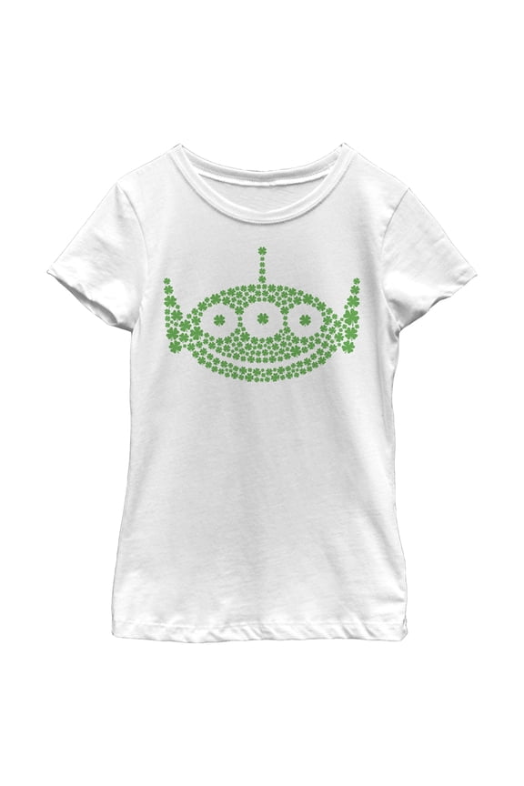 Girl's Toy Story St. Patrick's Day Little Green Men Shamrock Fill Graphic Tee White Medium