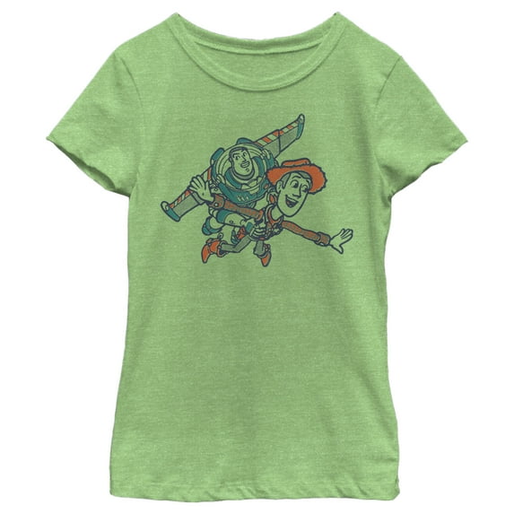 Girl's Toy Story Woody and Buzz Fly With Me Graphic Tee Green Apple X Small